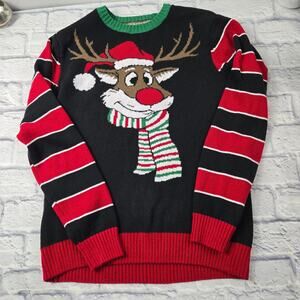 Ugly Christmas Sweater Reindeer Red Nose Backside Kisses Men's size Medium